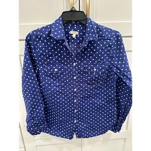 Talbots‎ Polka Dot Button Down Shirt Linen Blend Career Casual Top SP